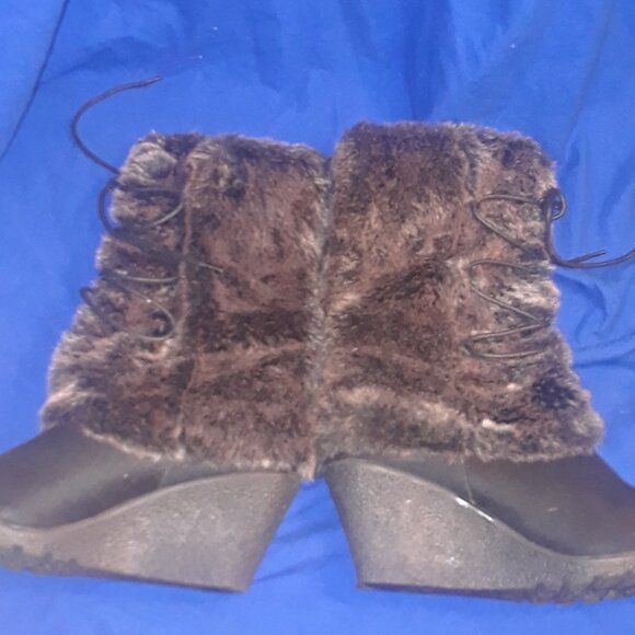 Pointed Toe Platform Wedge Heels Faux Fur Half Boots - Picture 4 of 7